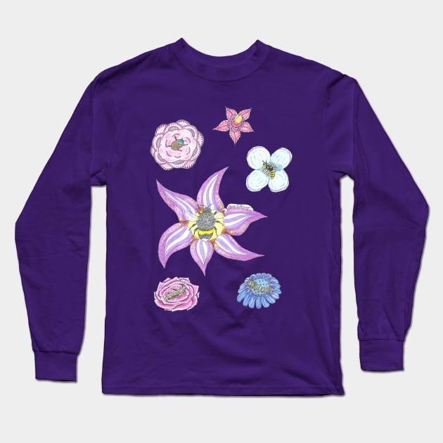 Flowers and Insects Long Sleeve T-Shirt by okhismakingart_